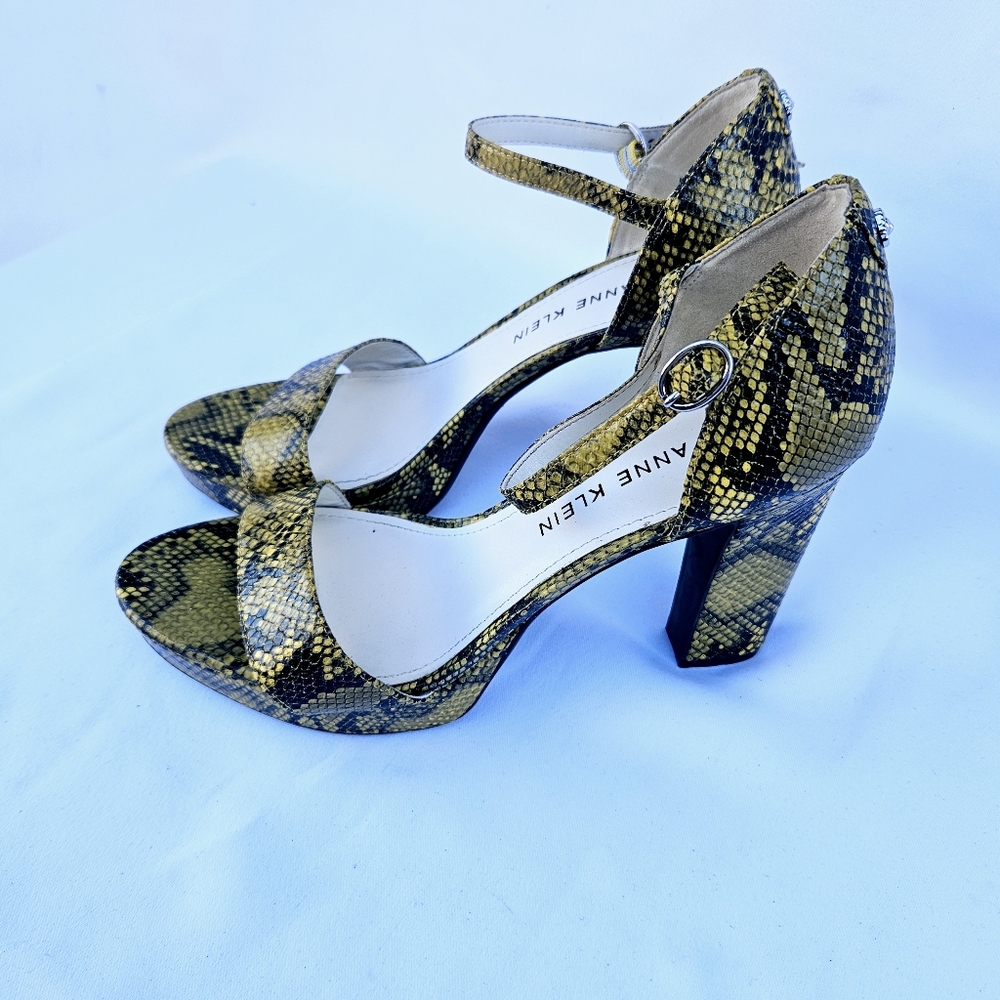 Anne Klein Snakeskin Heels in Gray Black and Cream with Ankle Strap